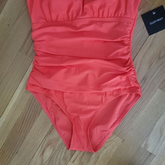 Ellen Tracy Women High Neck Over the Shoulder One Piece keyhole Swimsuit Sx 8 - Picture 8 of 13